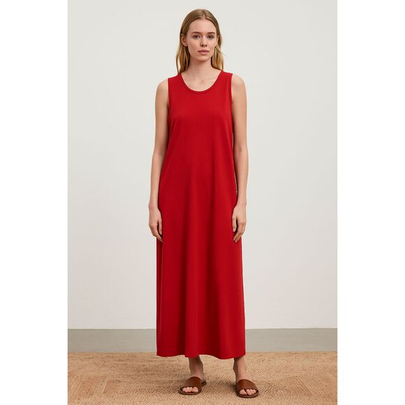 EILEEN FISHER Red Sleeveless Maxi T Shirt Dress  Women's Size Large - Picture 1 of 8